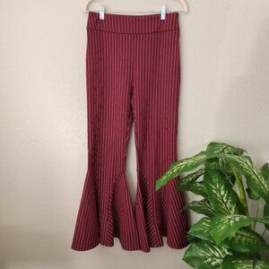 Free People Mari Stripe Ponte Flare Bottom Pants In Wine Size 6